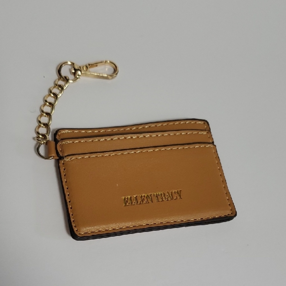 Ellen Tracy Camel Card Holder with Gold Chain
